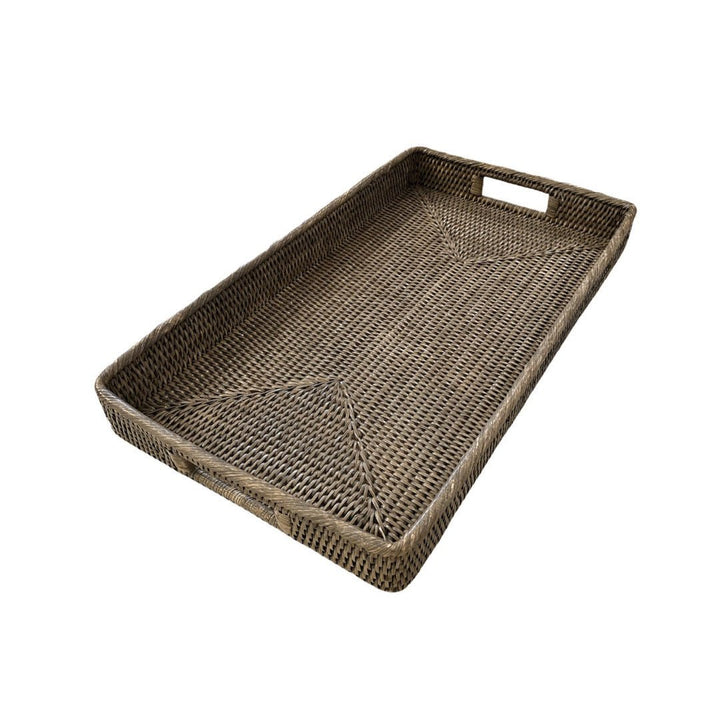 Rectangular Rattan Tea Tray with Handles | Old Grey - Suzie Anderson Home