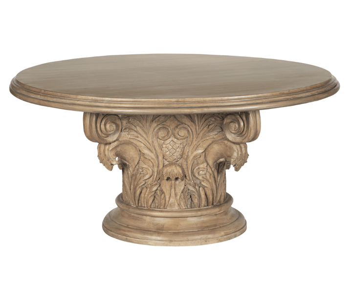 Renaissance Round Pedestal Dining Table CUSTOM | Aged Mango Wood | Mud Grey | 200cm Diameter - Suzie Anderson Home