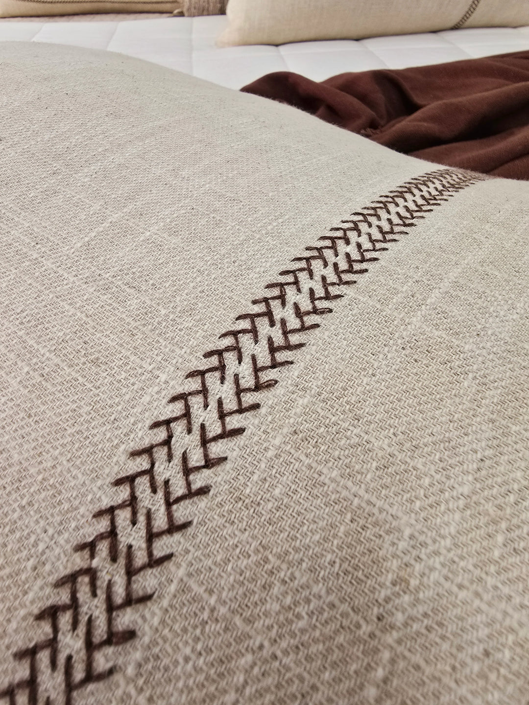 Delilah Herringbone Embroidery Cushion Cover | Natural/Brown | 40x60cm