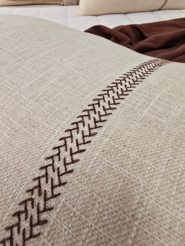 Delilah Herringbone Embroidery Cushion Cover | Natural/Brown | 40x60cm