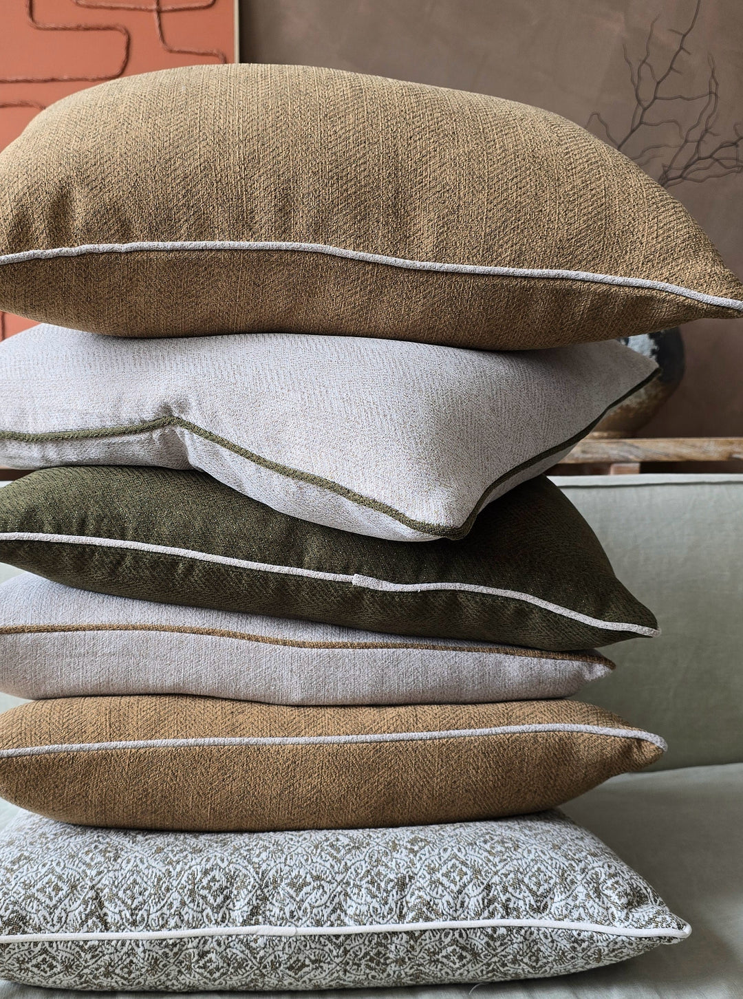 Hailey Linen Chenille Cushion Cover | Natural with Natural Piping | 55x55cm