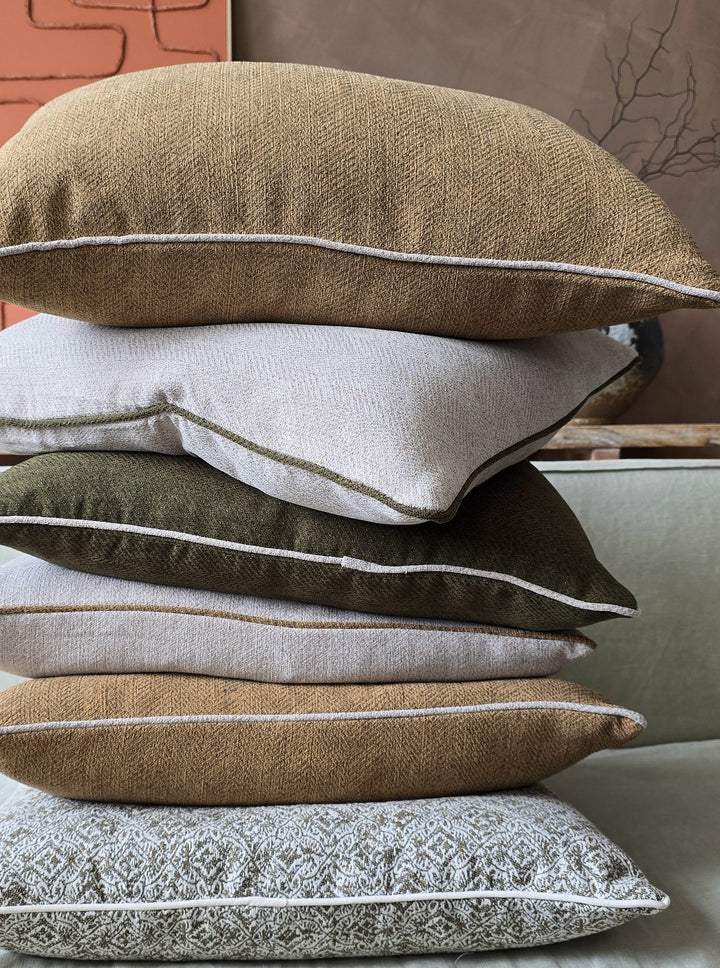 Hailey Linen Chenille Cushion Cover | Natural with Natural Piping | 55x55cm