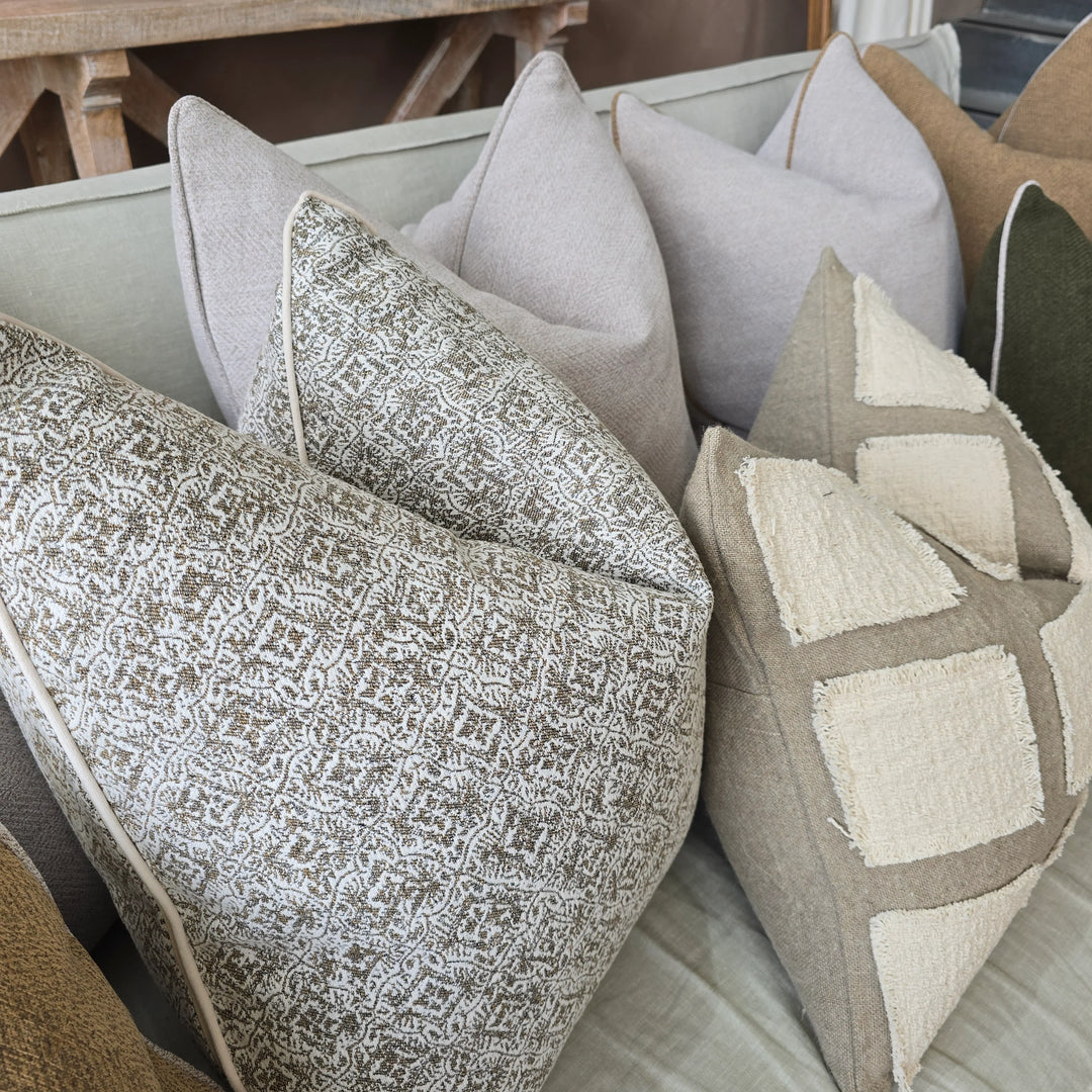 Hailey Linen Chenille Cushion Cover | Natural with Natural Piping | 55x55cm