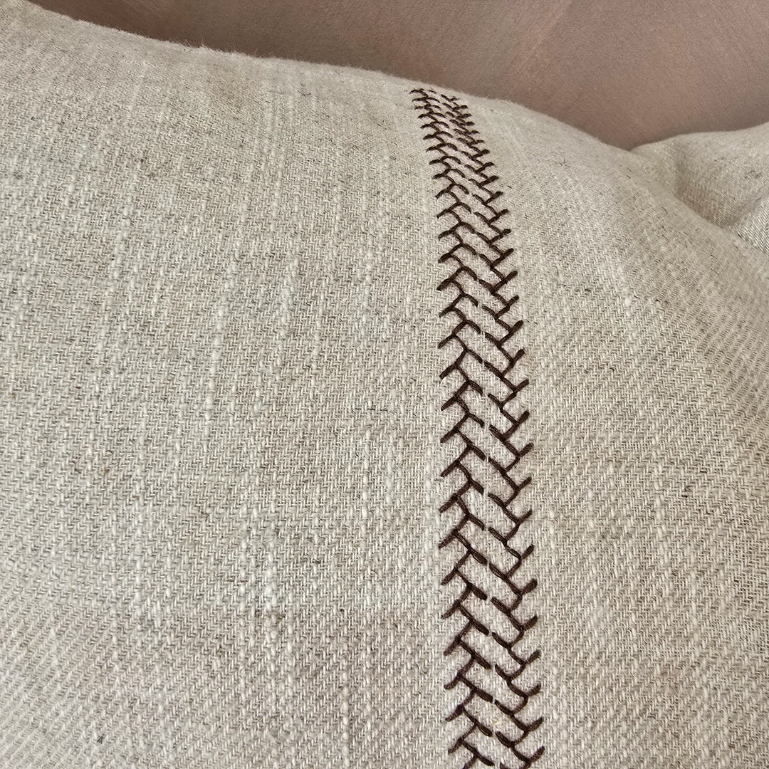 Delilah Herringbone Embroidery Cushion Cover | Natural/Brown | 40x60cm