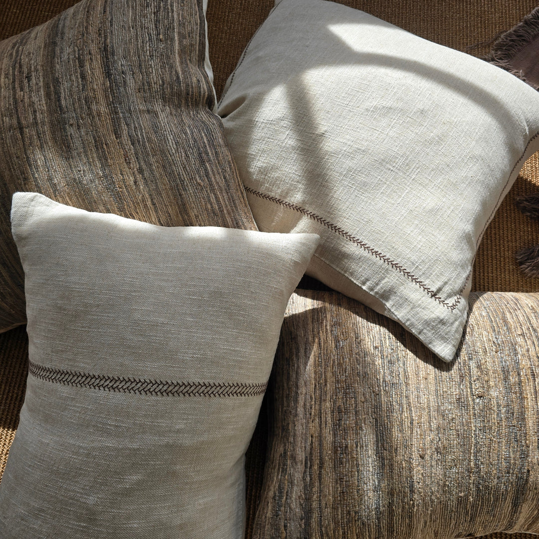 Delilah Herringbone Embroidery Cushion Cover | Natural/Brown | 40x60cm