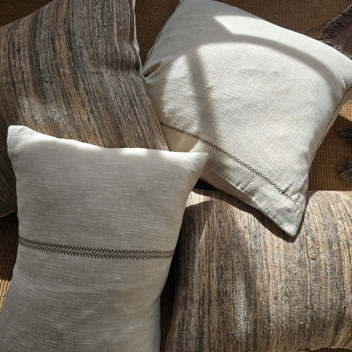 Delilah Herringbone Embroidery Cushion Cover | Natural/Brown | 40x60cm