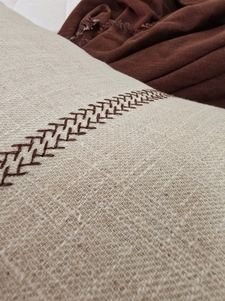 Delilah Herringbone Embroidery Cushion Cover | Natural/Brown | 40x60cm