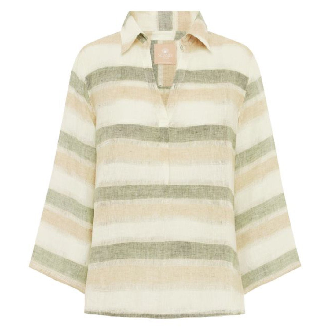 Scandi | Rylee Linen Shirt | Sage Stripe