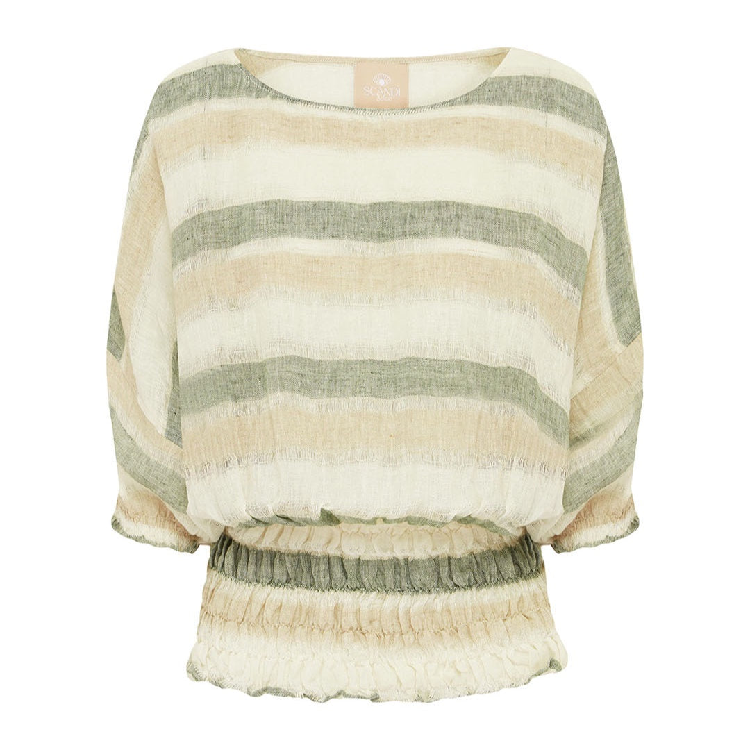 Scandi | Cora Linen Top | Sage Stripe