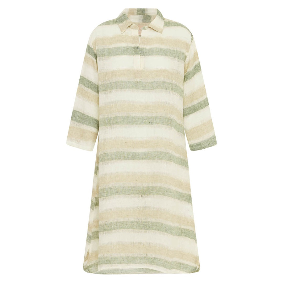 Scandi | Julie Linen Dress | Sage Stripe