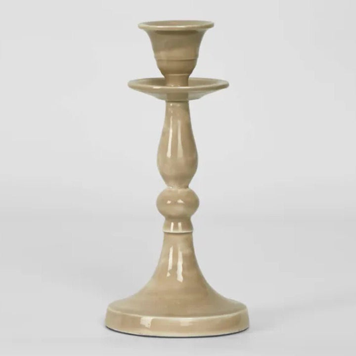 Simione Enamel Candle Stand | Taupe - Suzie Anderson Home