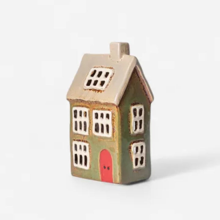 Alsace Tea Light Ceramic House | Christmas Green | Small