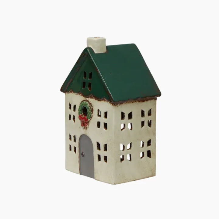 Alsace Tea Light Ceramic House | Green with wreath | Small