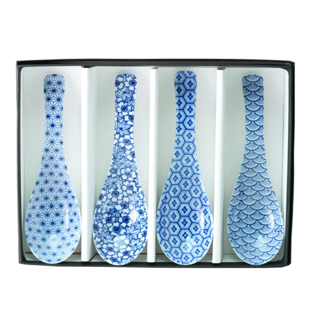 Komon Japanese Spoons | Set of 4 | Blue & White