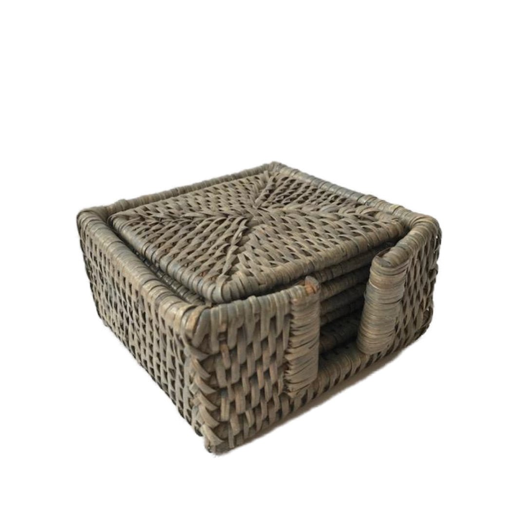 Square Rattan Coasters | Set of 6 | Old Grey - Suzie Anderson Home