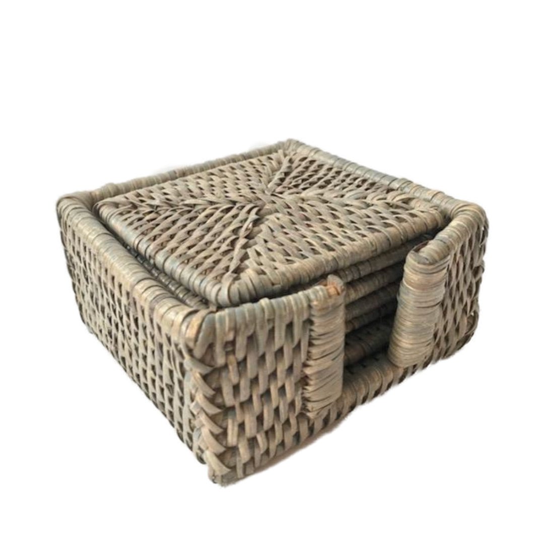 Square Rattan Coasters | Set of 6 | White Wash - Suzie Anderson Home