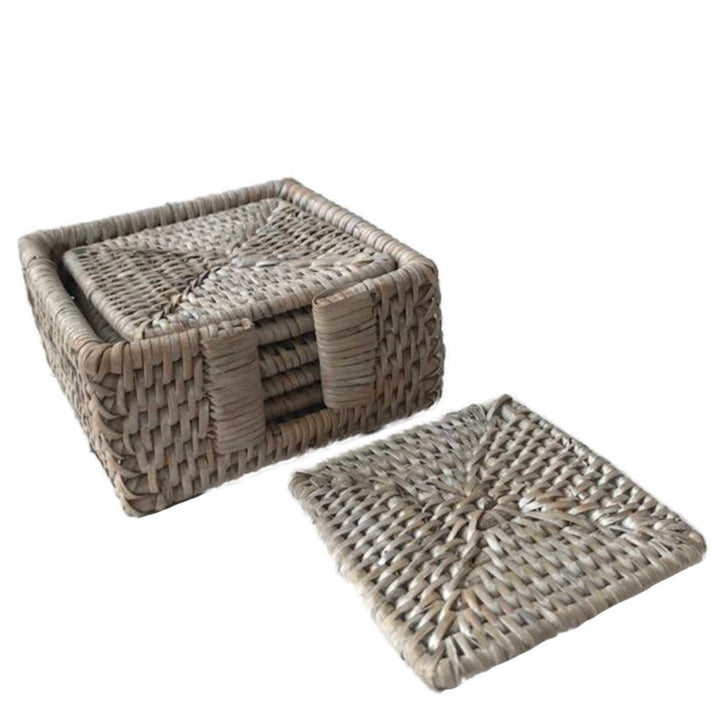 Square Rattan Coasters | Set of 6 | White Wash - Suzie Anderson Home