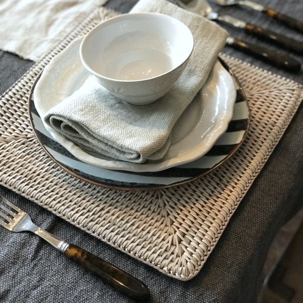 Square Rattan Placemat | White wash - Suzie Anderson Home