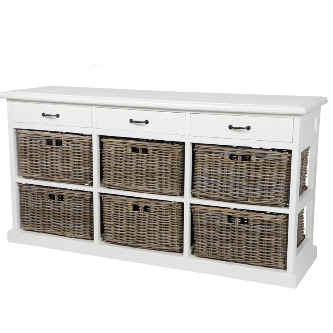 Nantucket Cabinet with 3 drawers & 6 kubu baskets | White