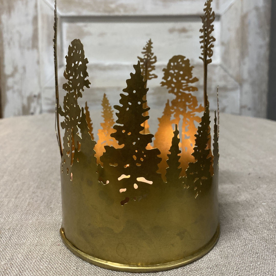 Antique Gold Candle Inset | Forest Scene