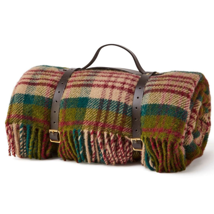 Picnic Rug Woollen with Waterproof Backing & Leather Strap | Thistleberry Wine
