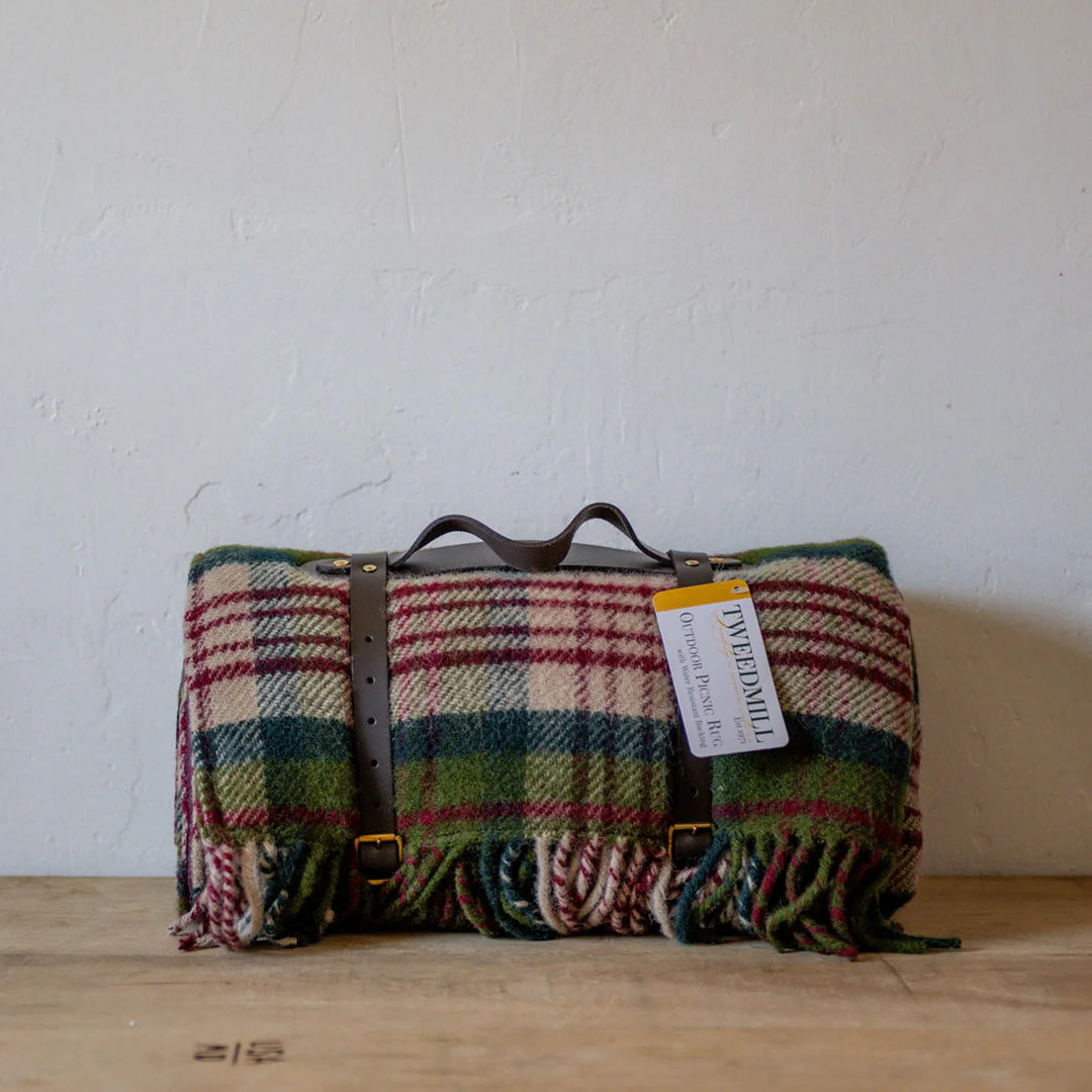 Picnic Rug Woollen with Waterproof Backing & Leather Strap | Thistleberry Wine
