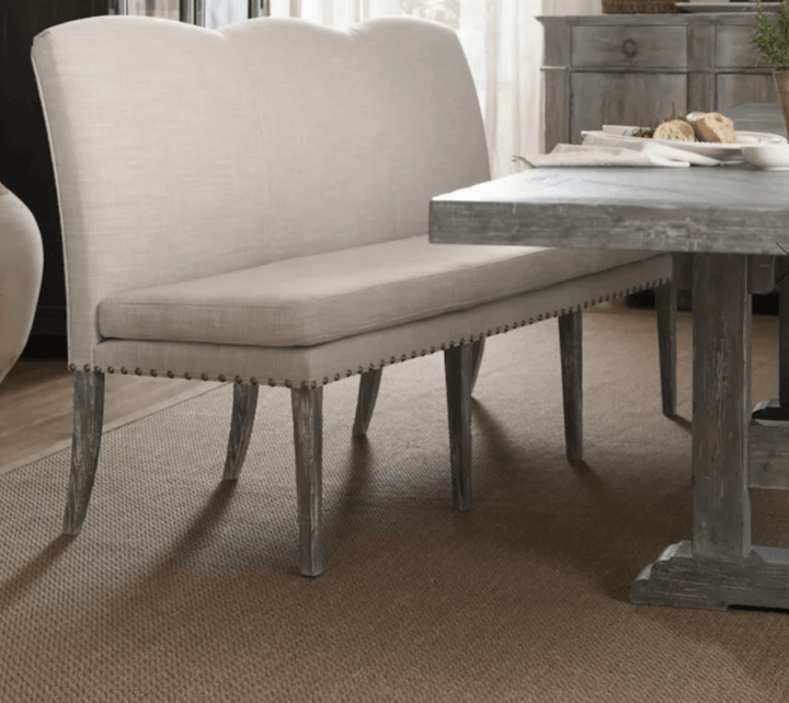 Upholstered 3 seater Dining Bench Seat with nailhead trim detail and tapered legs | 1740mm x 700mm x 1000mm - Suzie Anderson Home