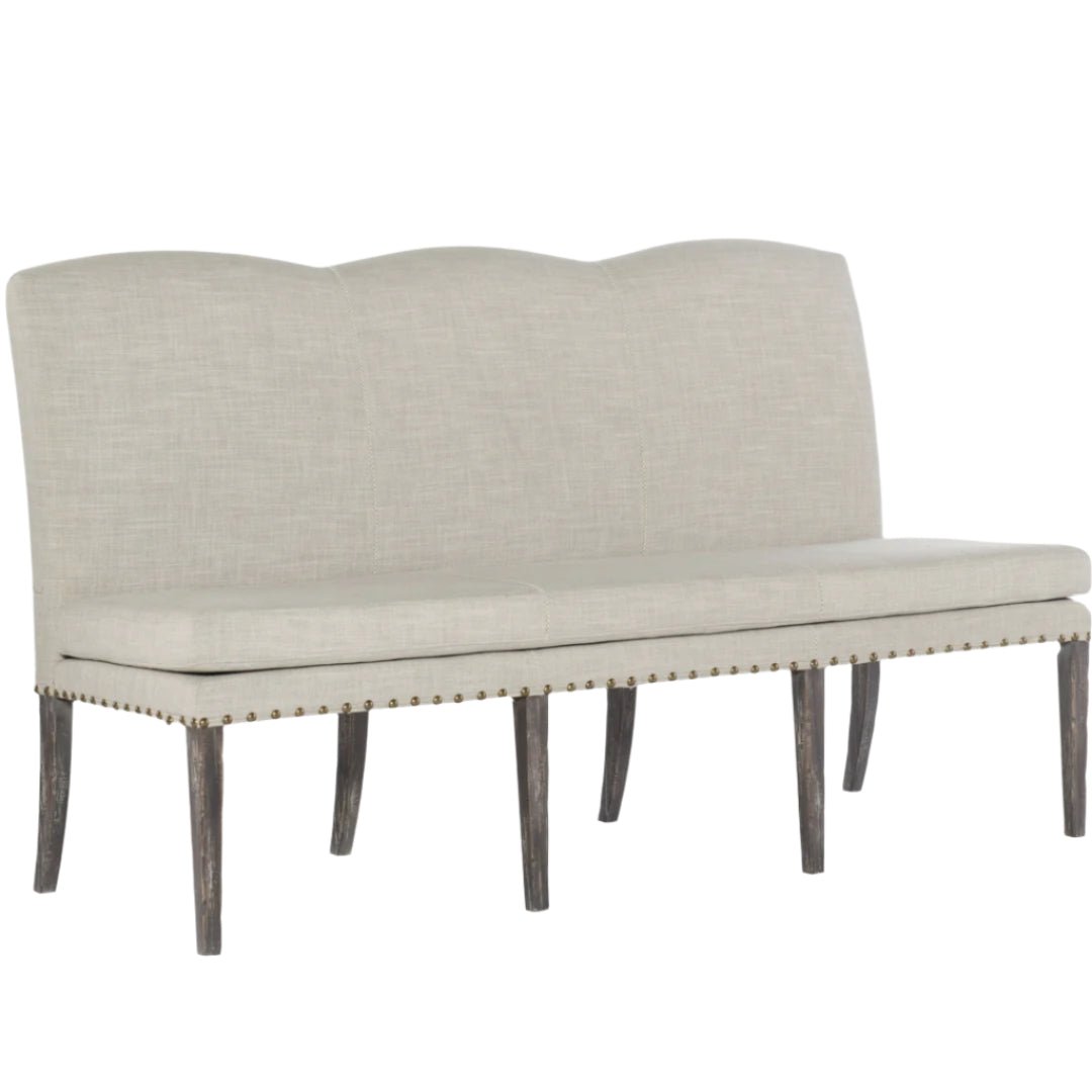 Upholstered 3 seater Dining Bench Seat with nailhead trim detail and tapered legs | 1740mm x 700mm x 1000mm - Suzie Anderson Home