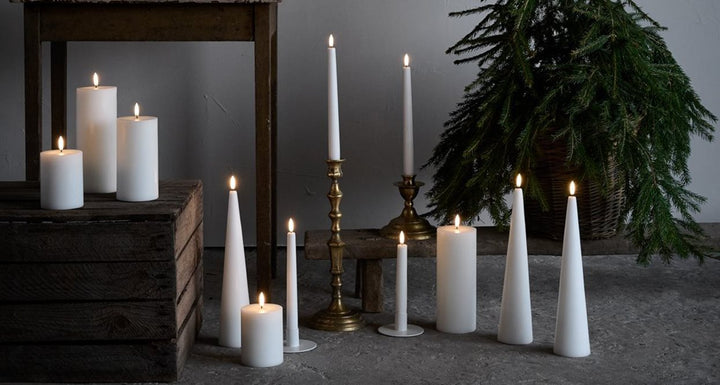 Nordic White Smooth Flameless Cone Candle | Remote Controllable | Tall 6.8 x 30cm