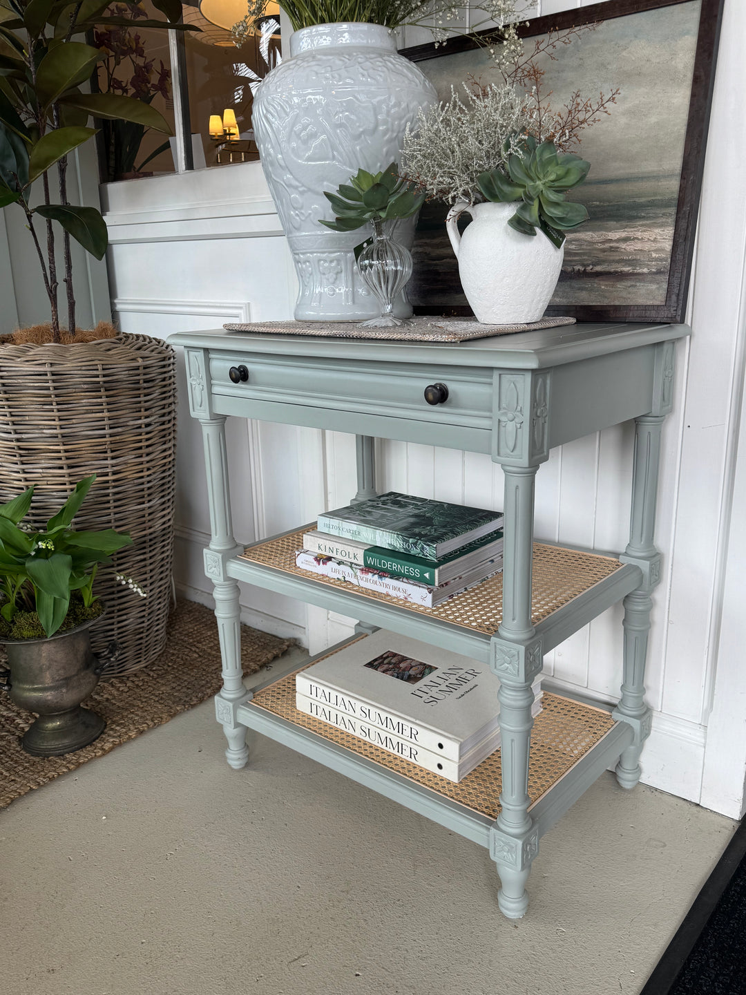Melodie Side Table | Pale Blue Finish | W66 x D46 x H79cm