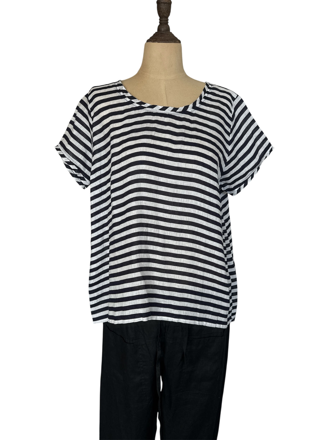 Frockk | Ellie Round Neck Top | Indigo/White