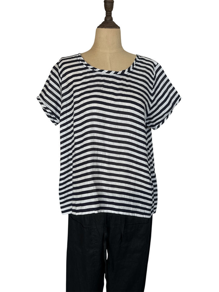 Frockk | Ellie Round Neck Top | Indigo/White