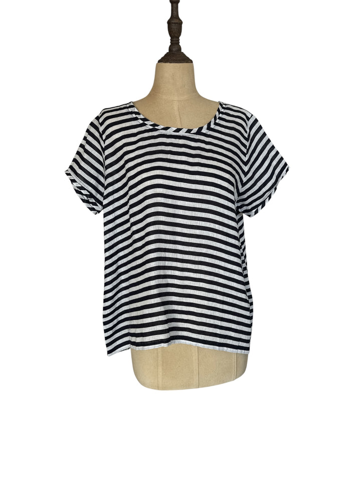 Frockk | Ellie Round Neck Top | Indigo/White