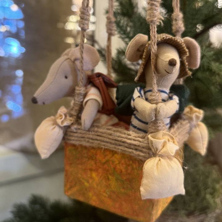 Paper Hot Air Balloon with Pair of Travelling Mice | Handcrafted by Local Artist Rossana Perry