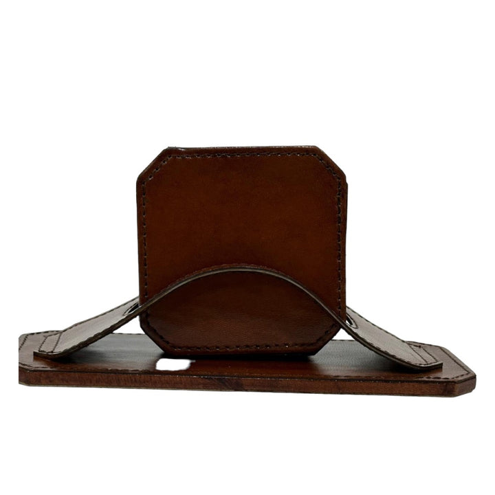 Leather Round Coaster Set Tan
