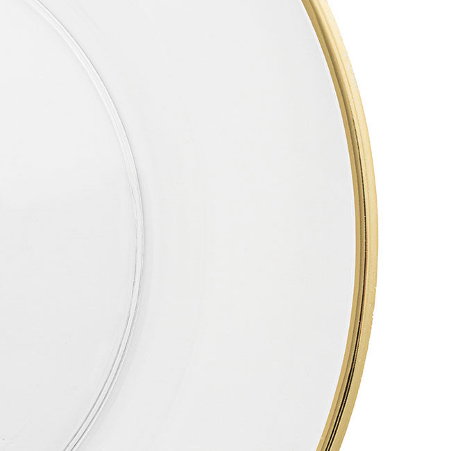 Clear Charger Plate w Gold Edge  (33cmD)