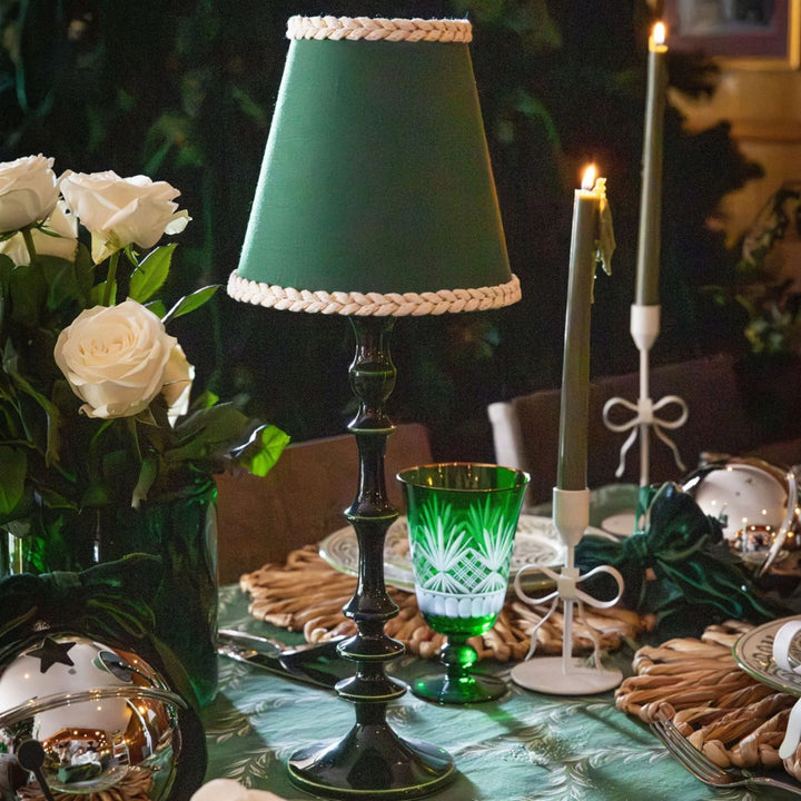 Verdant Green Braided Trim Lamp Shade  - For Rechargeable Lamp Base Only