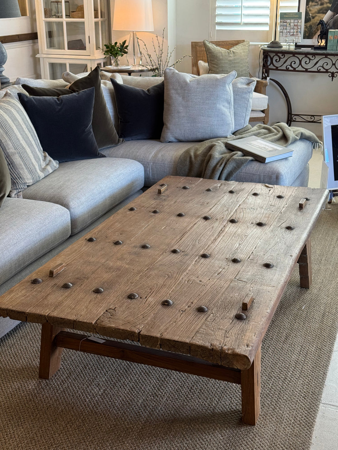 Vintage Indian Coffee Table | Reclaimed Studded Old Door | W172 x D95 x H44cm