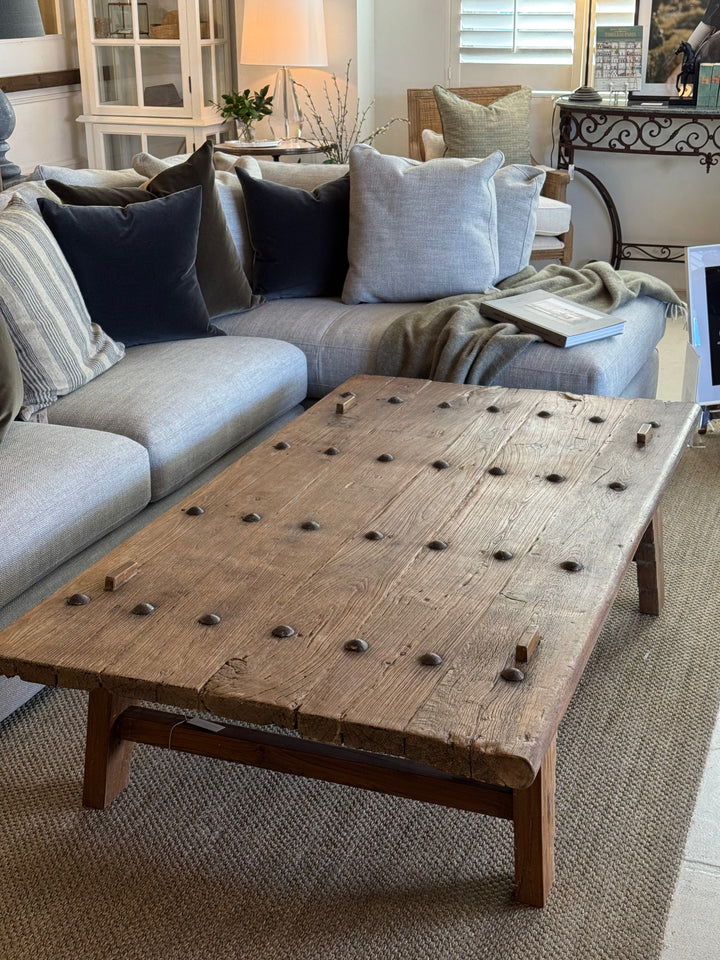 Vintage Indian Coffee Table | Reclaimed Studded Old Door | W172 x D95 x H44cm