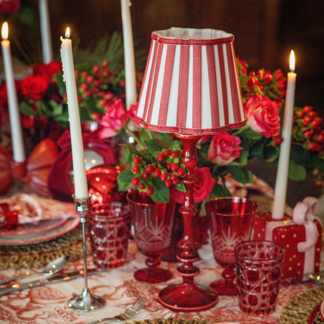 Red Stripe Scalloped Lamp Shade  - For Rechargeable Lamp Base Only