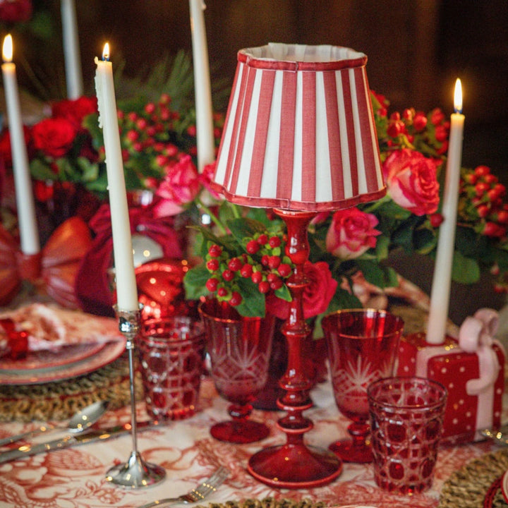 Red Stripe Scalloped Lamp Shade  - For Rechargeable Lamp Base Only
