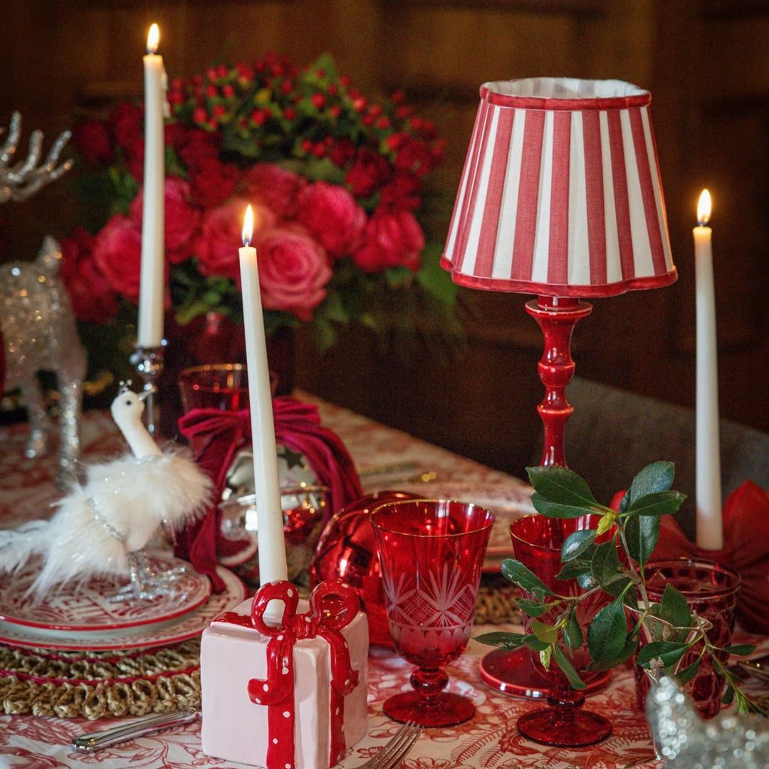 Red Stripe Scalloped Lamp Shade  - For Rechargeable Lamp Base Only