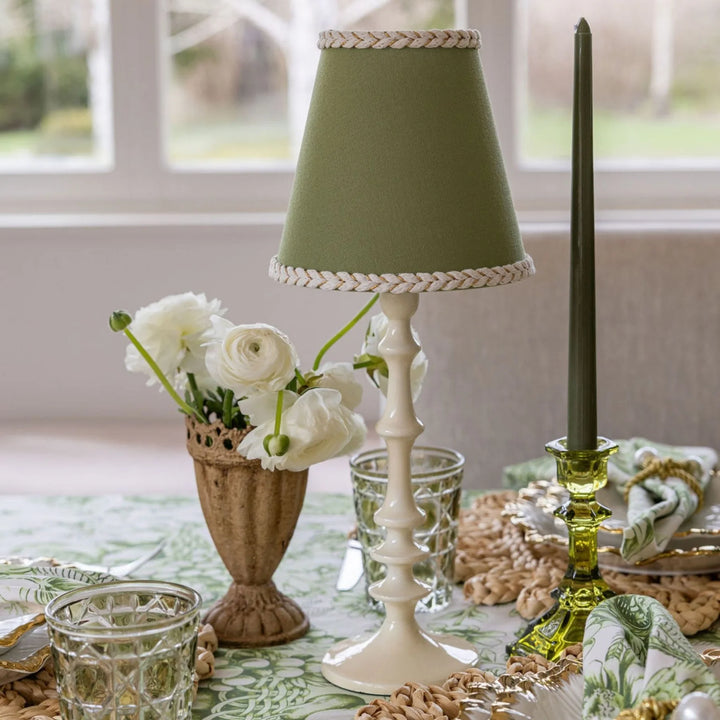 Moss Green Braided Trim Lamp Shade  - For Rechargeable Lamp Base Only