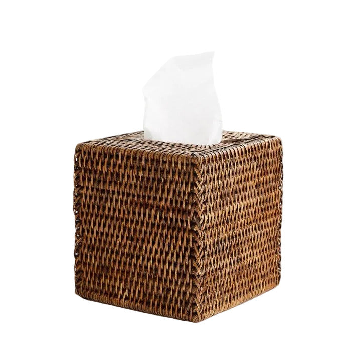 Square Rattan Tissue Box | Antique