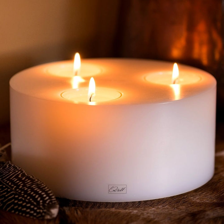 Qult Triple Wick Tealight Candle Holder | White Pillar 20x9cm