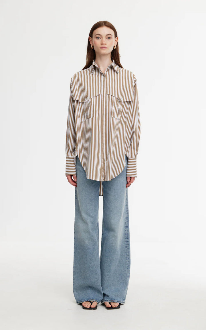 Kinney | Riley Shirt | Stone/Ivory Stripe