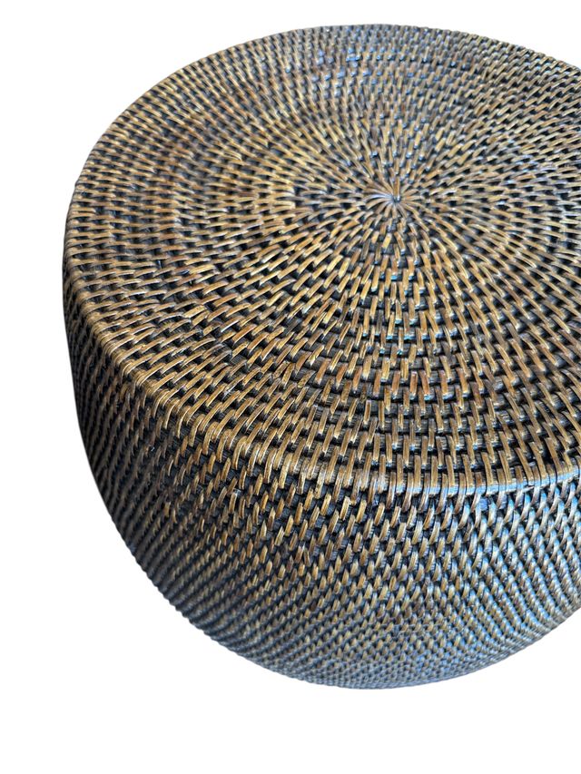 Rattan Drum Side Table | Antique Brown