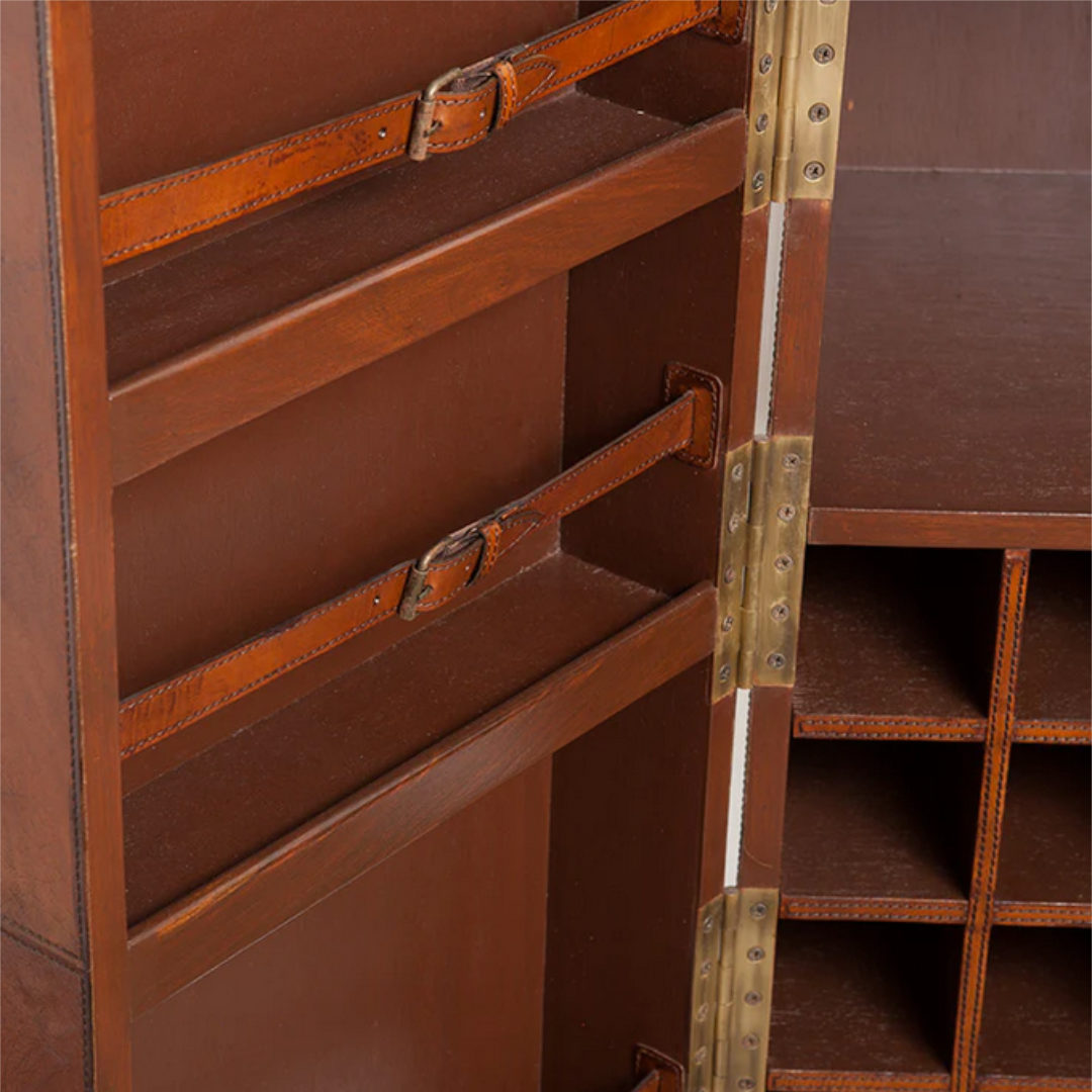 Luxury Leather Bar Cabinet  | Tan