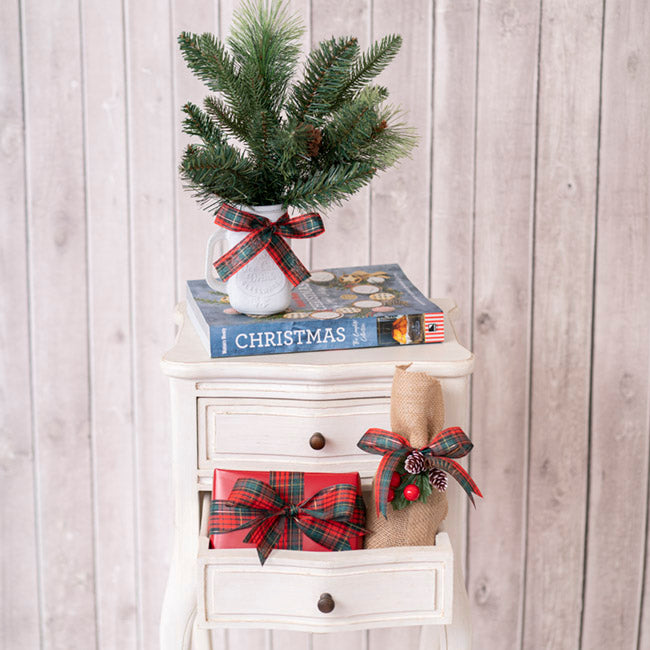 Ribbon Fabric Tartan Plaid Cut Edge  | Green Red (25mmx20m)