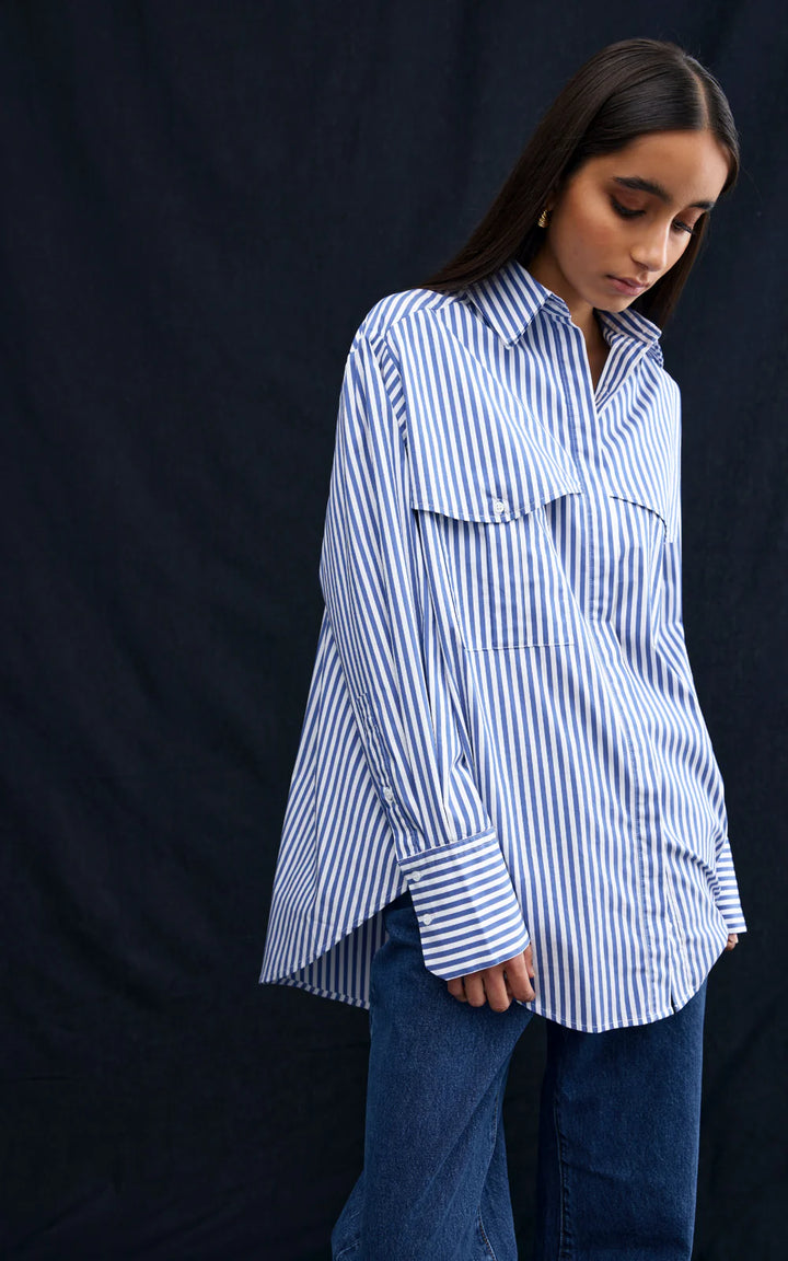 Kinney | Riley Shirt | Navy/White Stripe